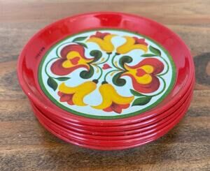 Vintage Set of Metal Coasters - Mid Century Look - made in Brazil